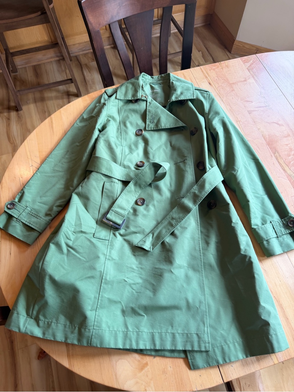 L.L. Bean Green Double-Breasted Trench Coat